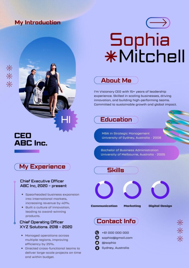 Resume CEO ABC Inc. Sophia Mitchell